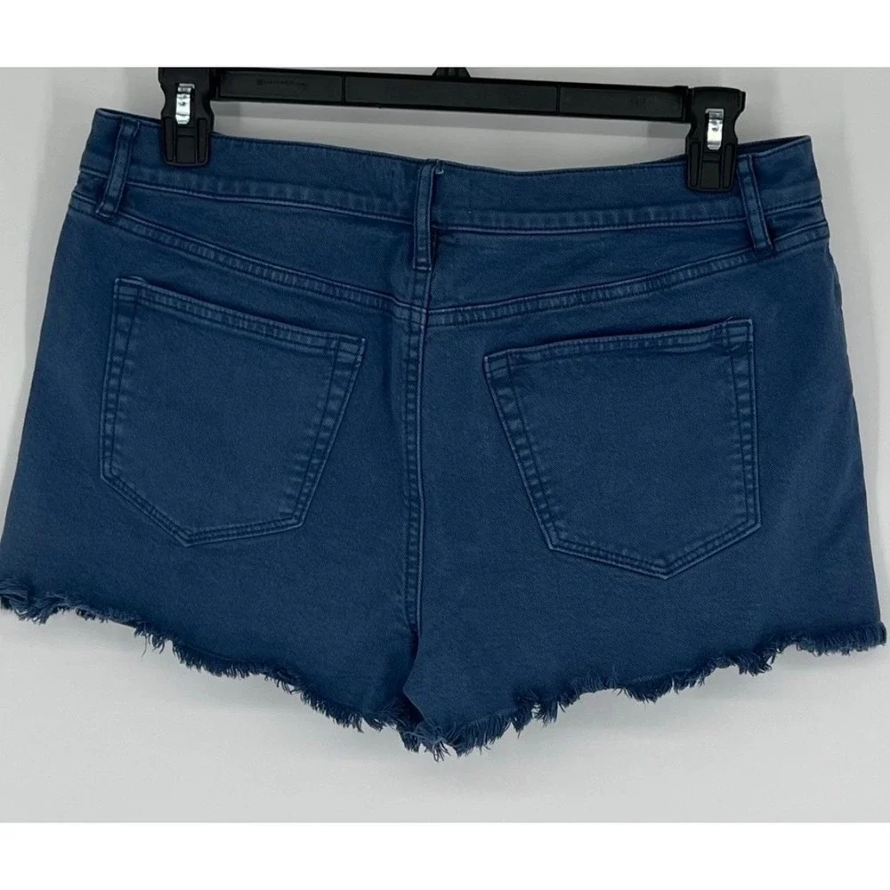 LOFT Denim Shorts Women 12 31 Blue Raw Hem Frayed Stretch Mid Rise Casual Pocket